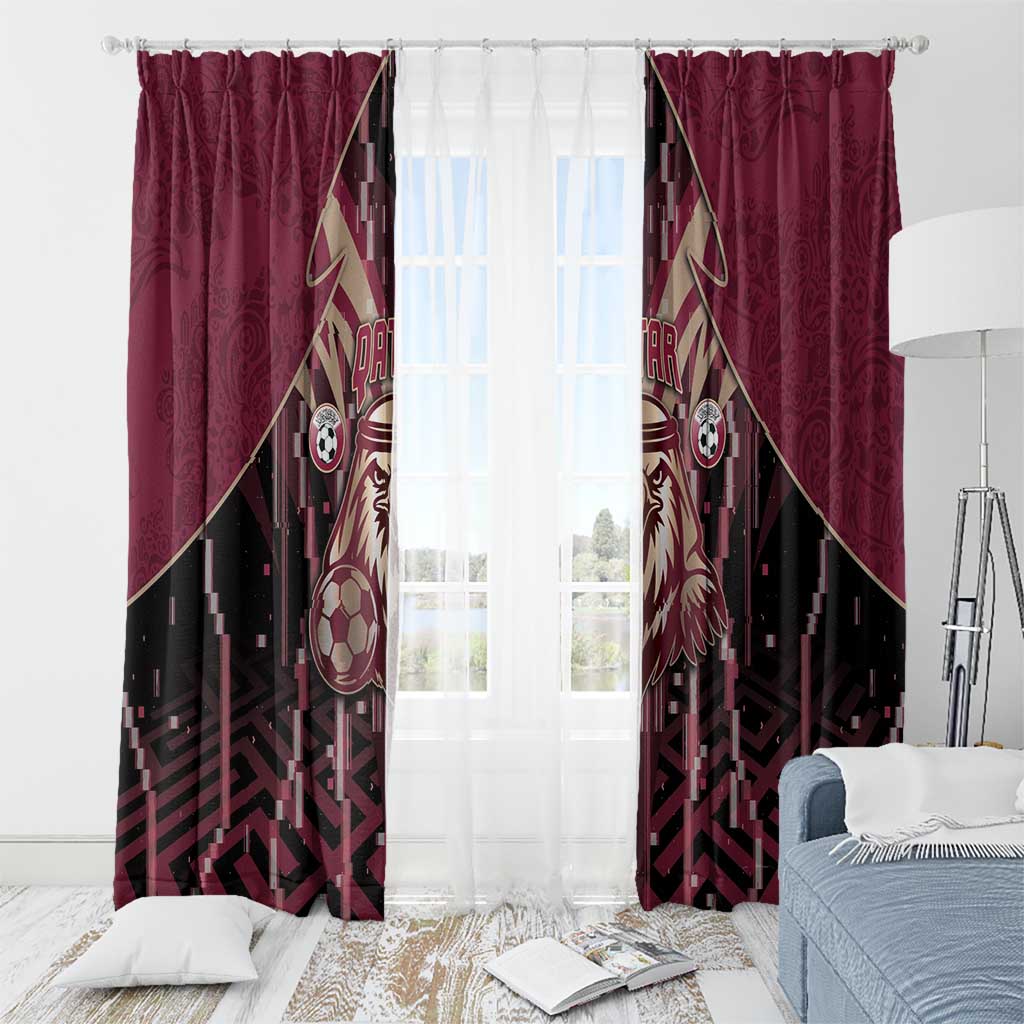 Qatar Football Window Curtain Glitch Style Falcon With Arabic Patterns