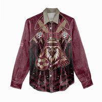 Custom Qatar Football Women Casual Shirt Glitch Style Falcon With Arabic Patterns