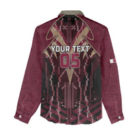 Custom Qatar Football Women Casual Shirt Glitch Style Falcon With Arabic Patterns