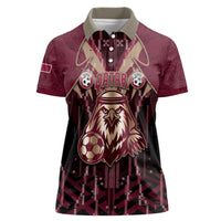 Custom Qatar Football Women Polo Shirt Glitch Style Falcon With Arabic Patterns