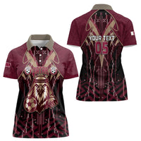Custom Qatar Football Women Polo Shirt Glitch Style Falcon With Arabic Patterns