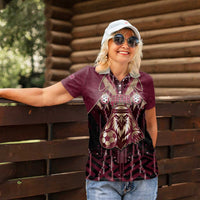 Custom Qatar Football Women Polo Shirt Glitch Style Falcon With Arabic Patterns