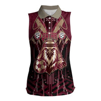 Custom Qatar Football Women Sleeveless Polo Shirt Glitch Style Falcon With Arabic Patterns