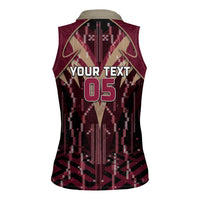 Custom Qatar Football Women Sleeveless Polo Shirt Glitch Style Falcon With Arabic Patterns