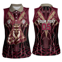 Custom Qatar Football Women Sleeveless Polo Shirt Glitch Style Falcon With Arabic Patterns