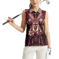 Custom Qatar Football Women Sleeveless Polo Shirt Glitch Style Falcon With Arabic Patterns