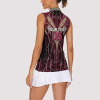 Custom Qatar Football Women Sleeveless Polo Shirt Glitch Style Falcon With Arabic Patterns