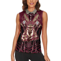 Custom Qatar Football Women Sleeveless Polo Shirt Glitch Style Falcon With Arabic Patterns