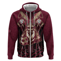 Custom Qatar Football Zip Hoodie Glitch Style Falcon With Arabic Patterns