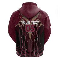 Custom Qatar Football Zip Hoodie Glitch Style Falcon With Arabic Patterns