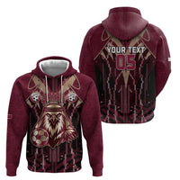 Custom Qatar Football Zip Hoodie Glitch Style Falcon With Arabic Patterns