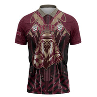 Custom Qatar Football Zipper Polo Shirt Glitch Style Falcon With Arabic Patterns