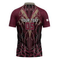 Custom Qatar Football Zipper Polo Shirt Glitch Style Falcon With Arabic Patterns