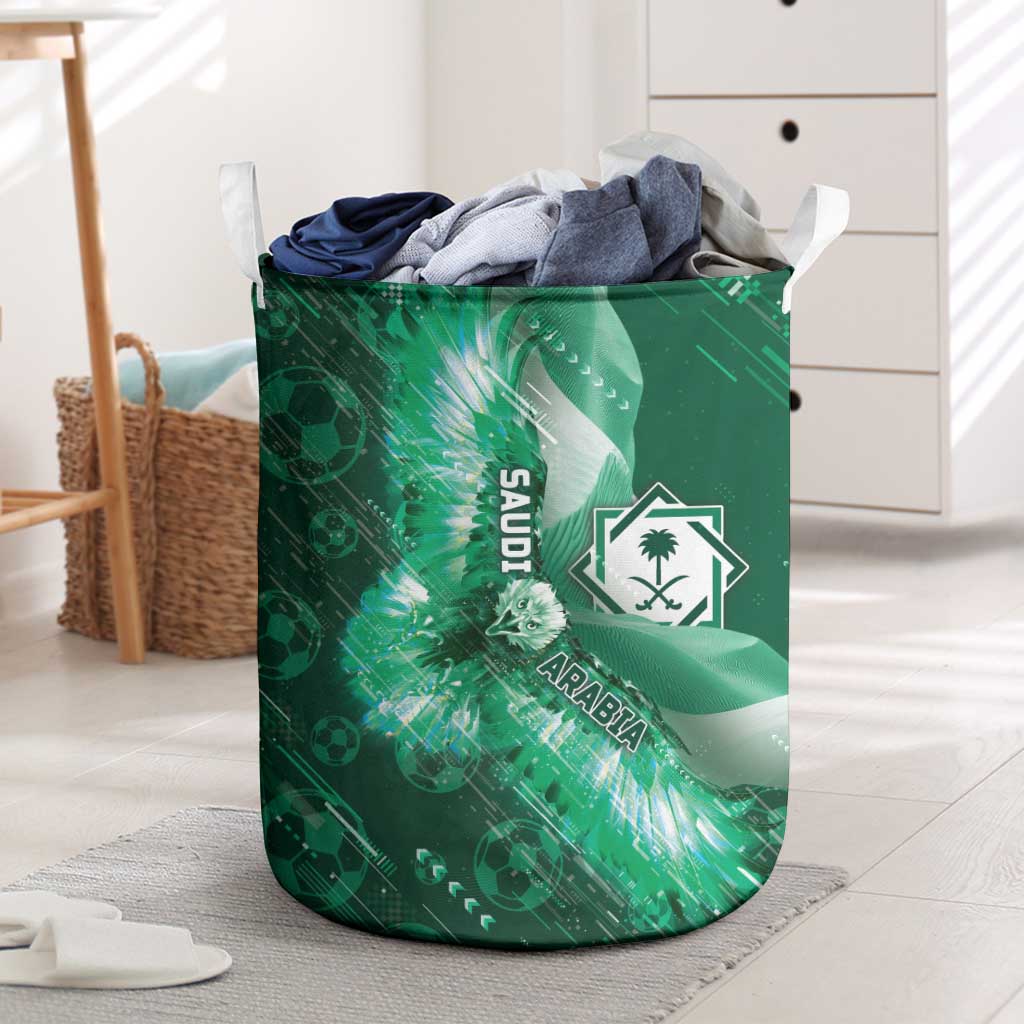 Saudi Arabia Football Laundry Basket Eagle With Desert Glitch Cyberpunk Art