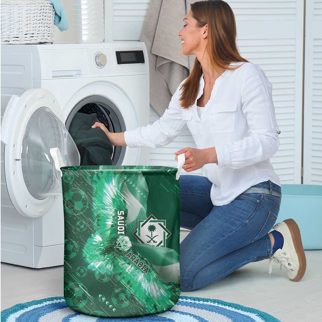 Saudi Arabia Football Laundry Basket Eagle With Desert Glitch Cyberpunk Art