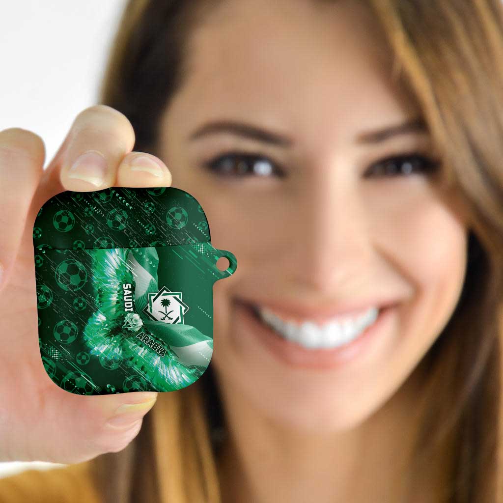 Saudi Arabia Football AirPods Case Eagle With Desert Glitch Cyberpunk Art
