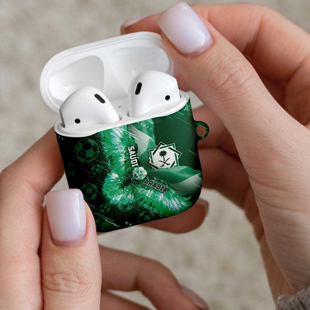 Saudi Arabia Football AirPods Case Eagle With Desert Glitch Cyberpunk Art