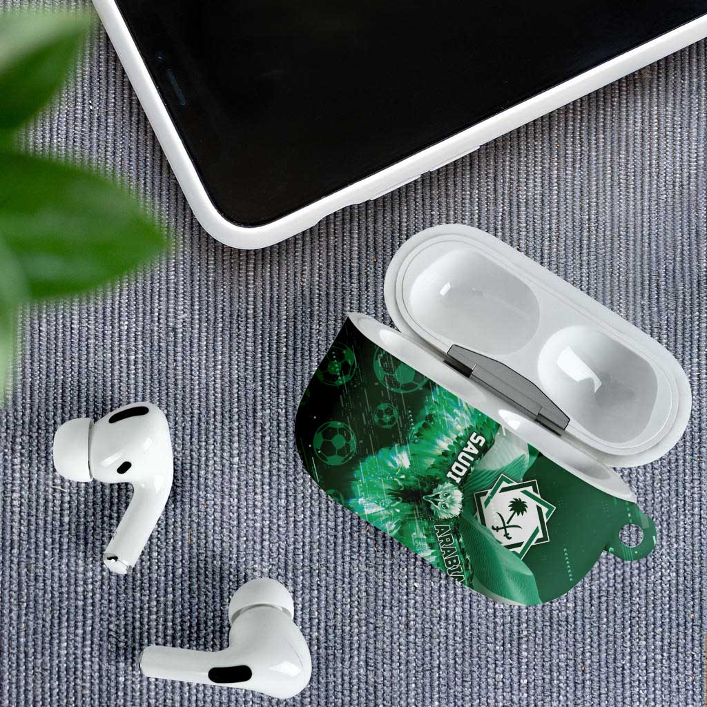 Saudi Arabia Football AirPods Case Eagle With Desert Glitch Cyberpunk Art
