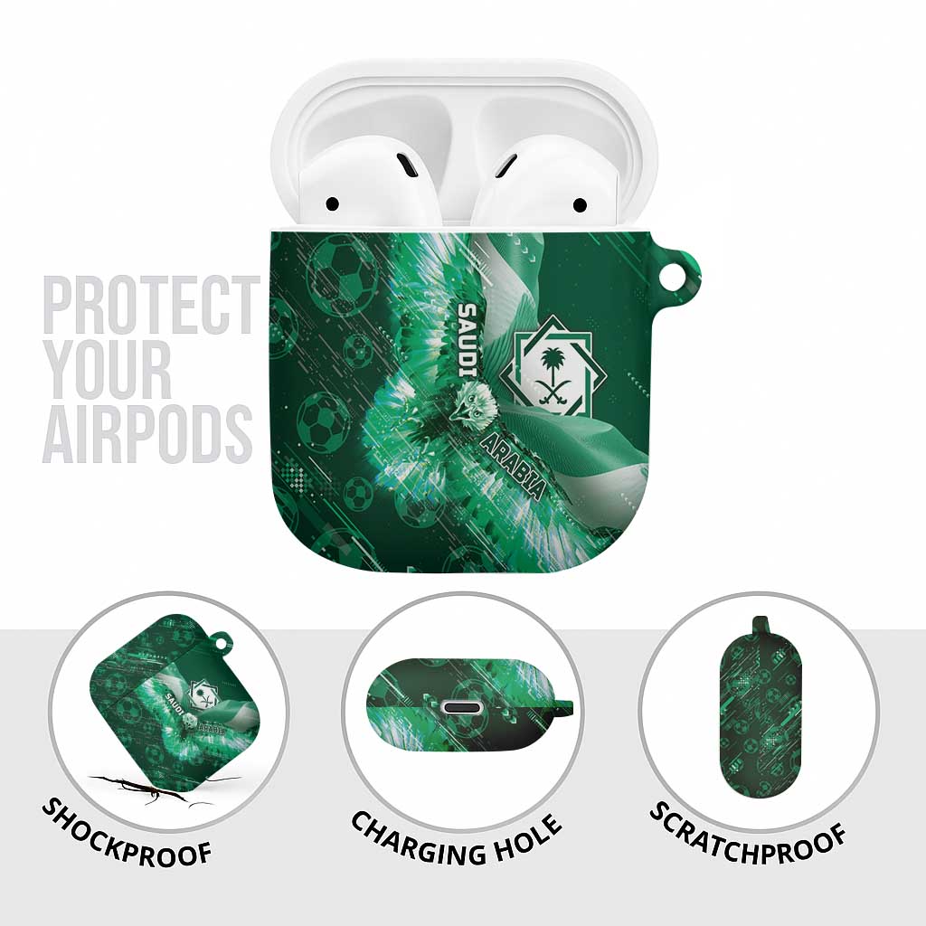 Saudi Arabia Football AirPods Case Eagle With Desert Glitch Cyberpunk Art