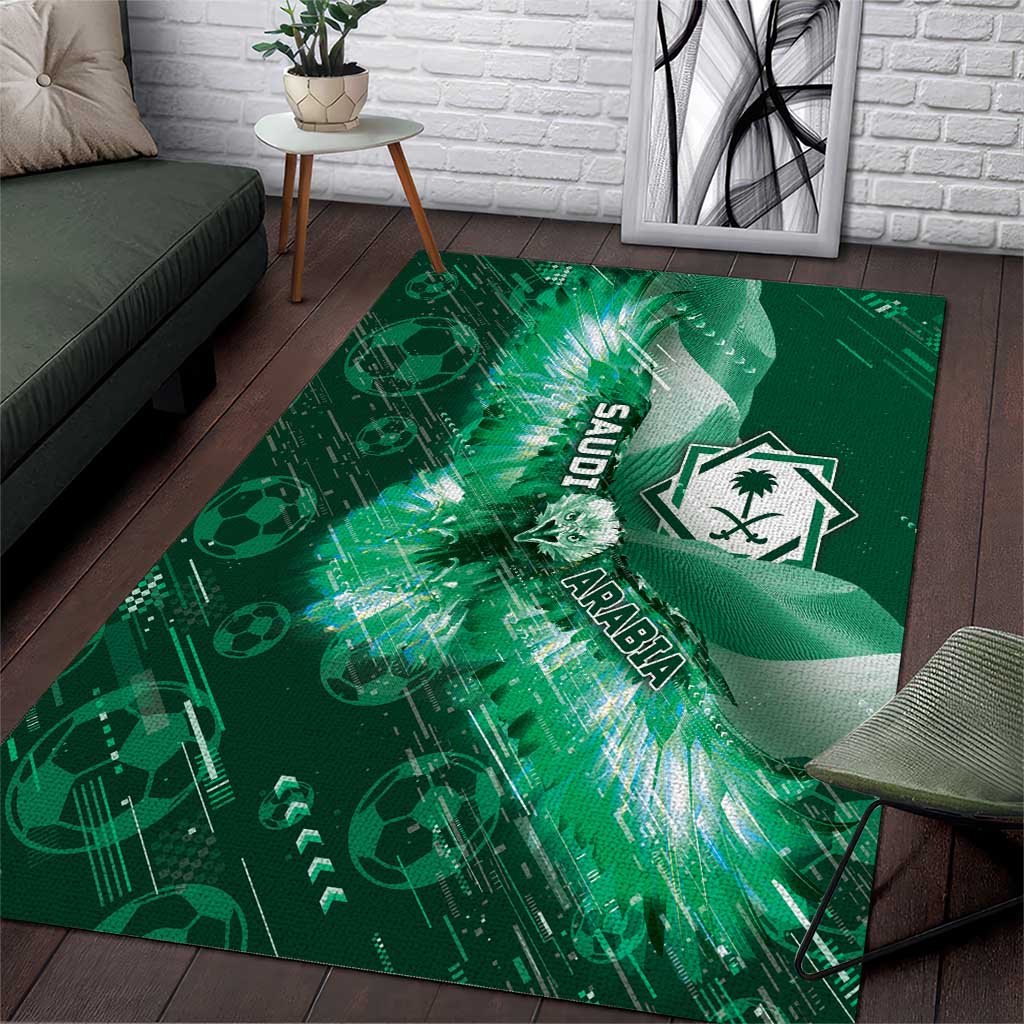 Saudi Arabia Football Area Rug Eagle With Desert Glitch Cyberpunk Art