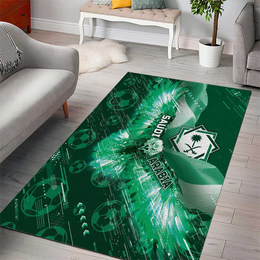 Saudi Arabia Football Area Rug Eagle With Desert Glitch Cyberpunk Art