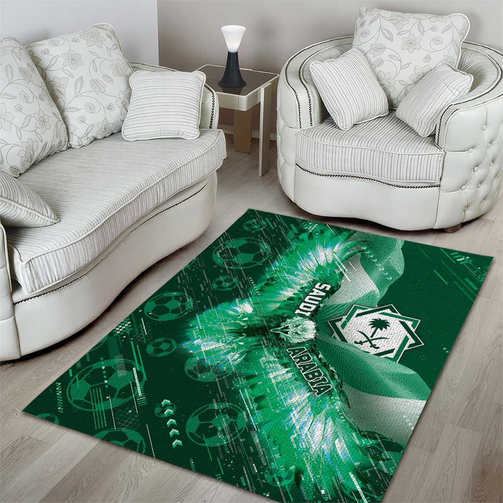 Saudi Arabia Football Area Rug Eagle With Desert Glitch Cyberpunk Art