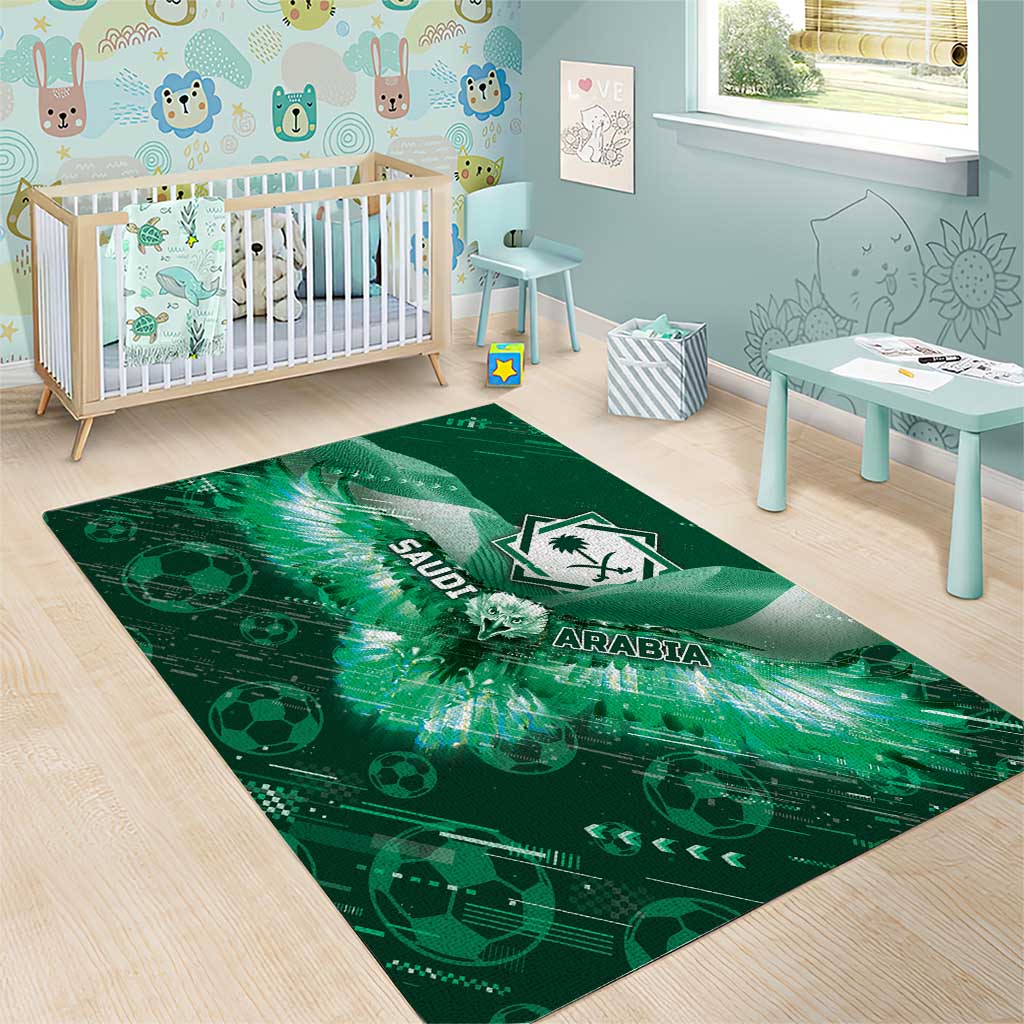 Saudi Arabia Football Area Rug Eagle With Desert Glitch Cyberpunk Art