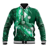 Custom Saudi Arabia Football Baseball Jacket Eagle With Desert Glitch Cyberpunk Art