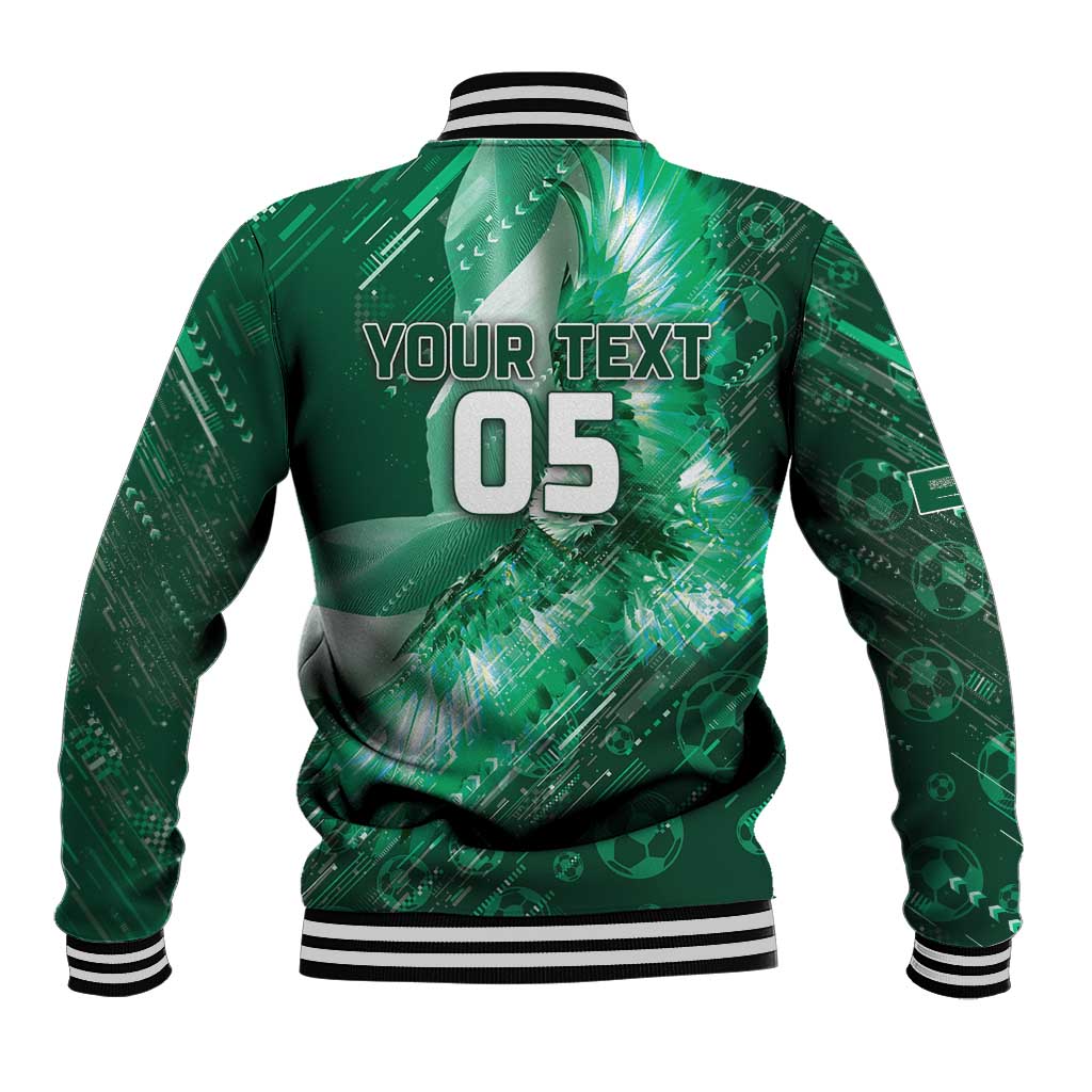 Custom Saudi Arabia Football Baseball Jacket Eagle With Desert Glitch Cyberpunk Art