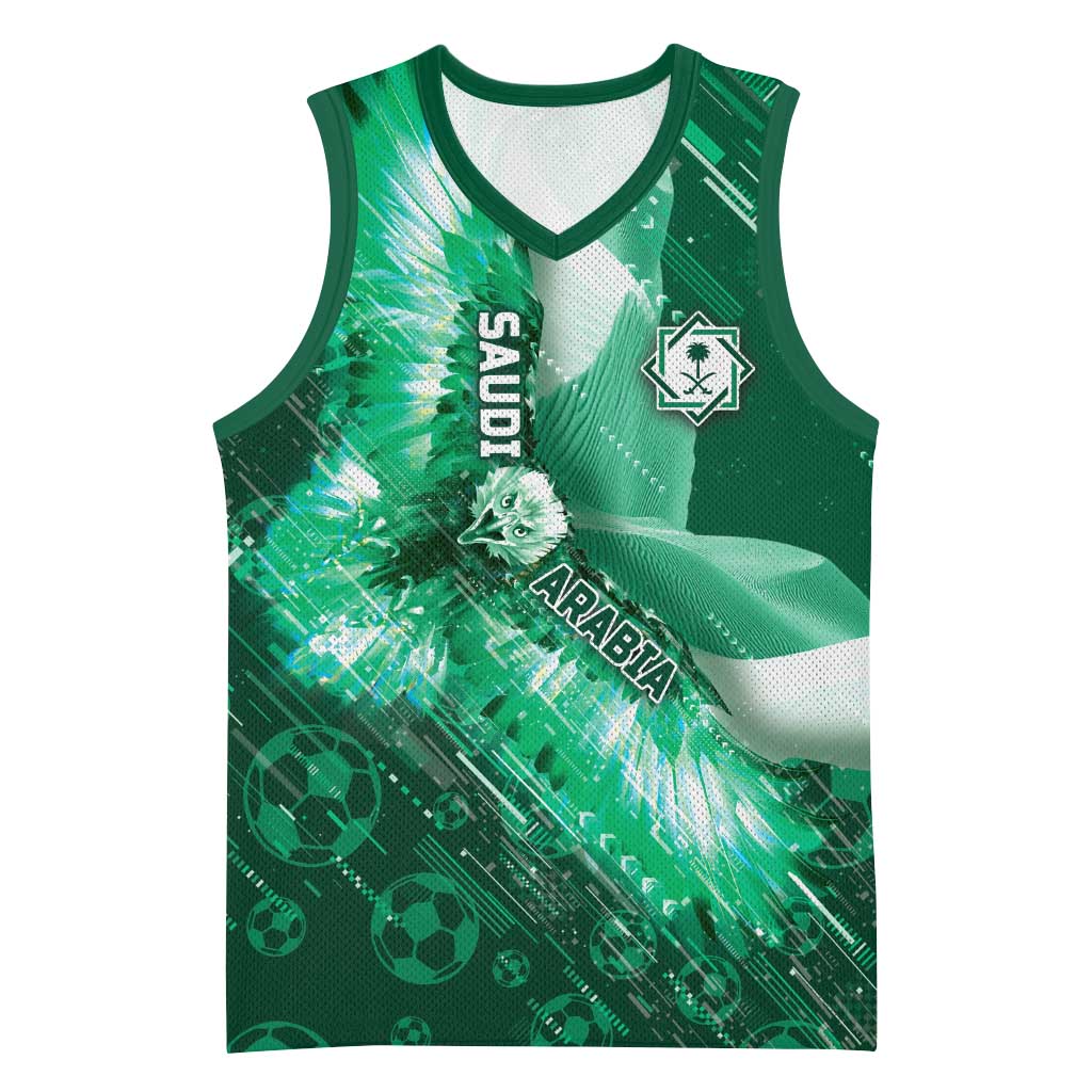 Custom Saudi Arabia Football Basketball Jersey Eagle With Desert Glitch Cyberpunk Art