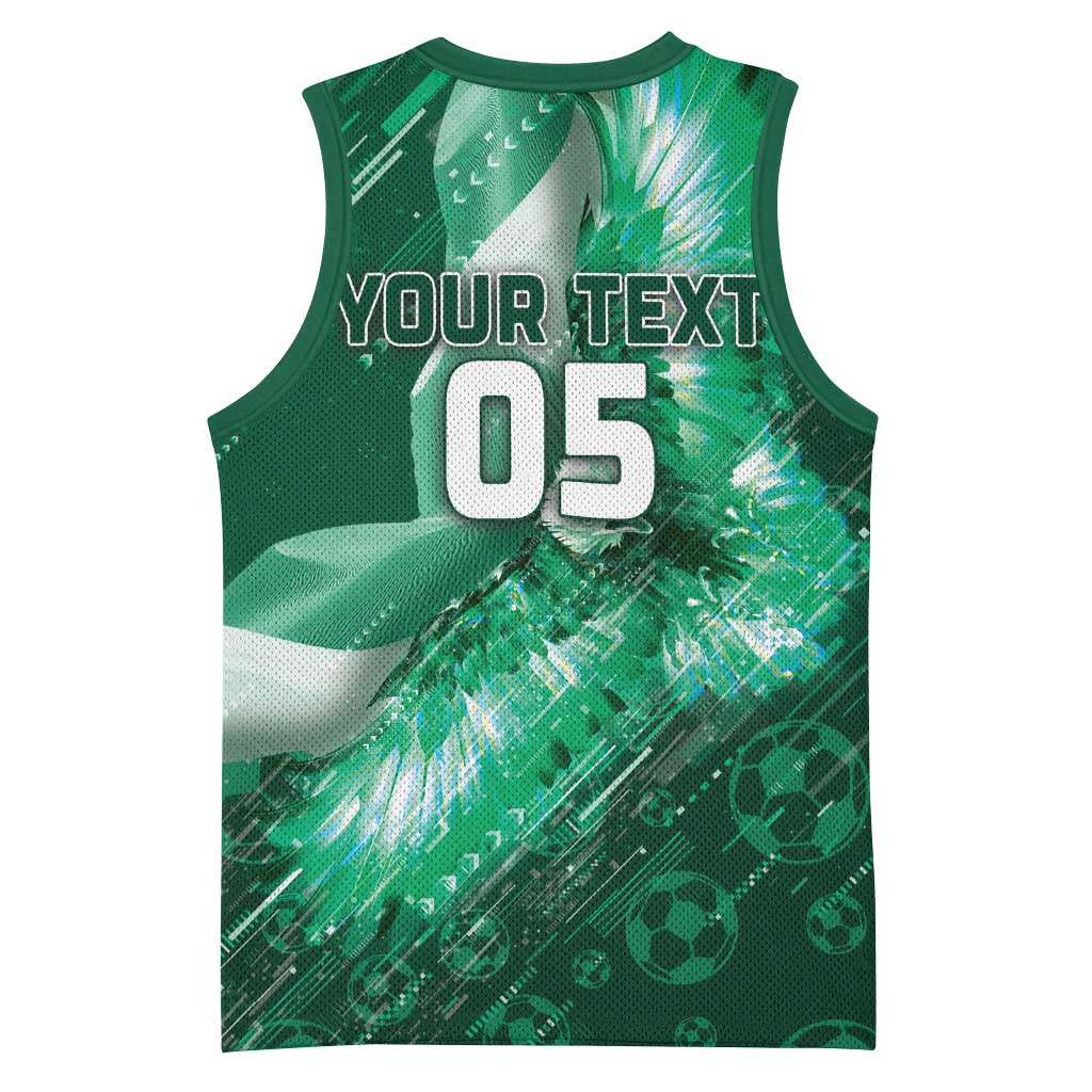 Custom Saudi Arabia Football Basketball Jersey Eagle With Desert Glitch Cyberpunk Art