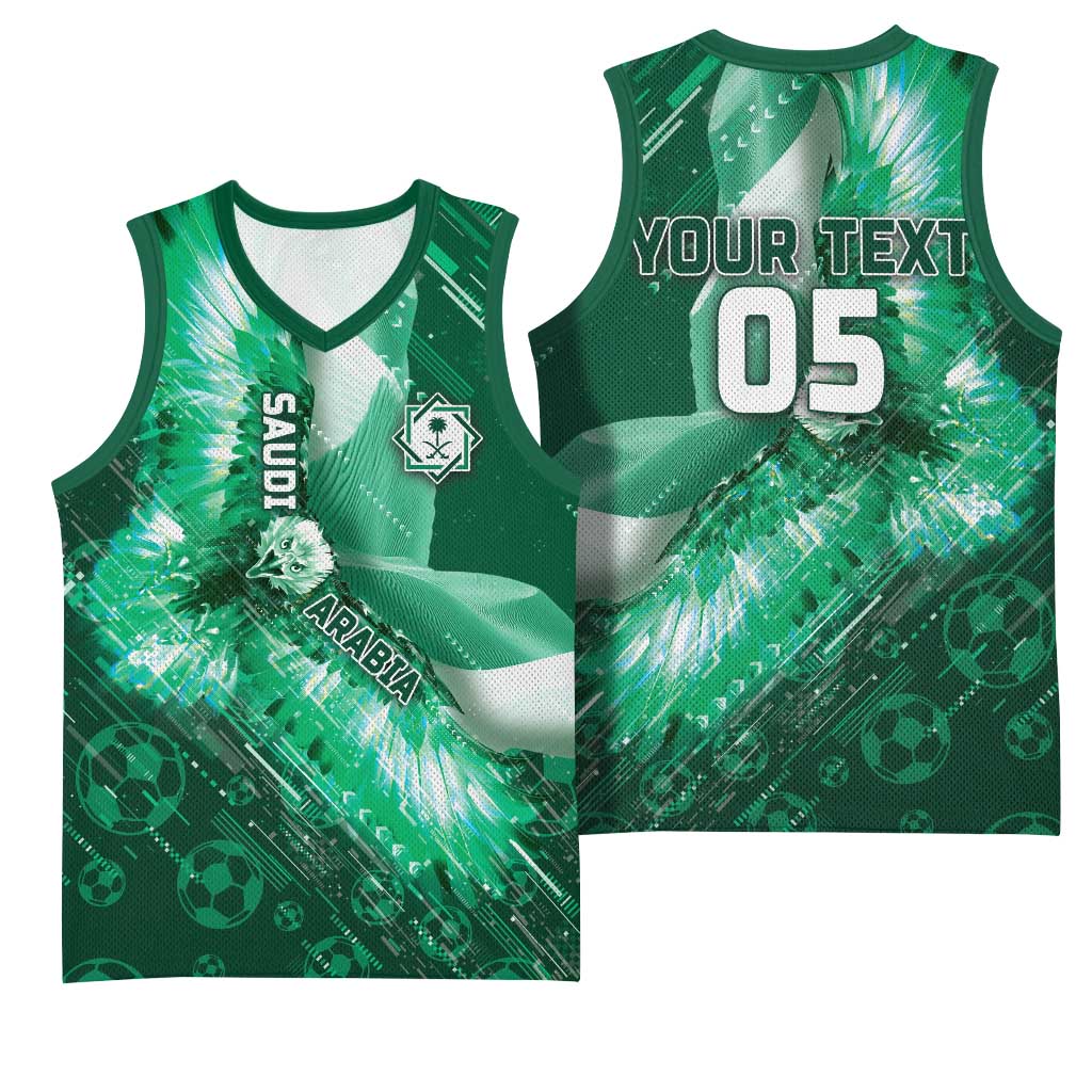 Custom Saudi Arabia Football Basketball Jersey Eagle With Desert Glitch Cyberpunk Art