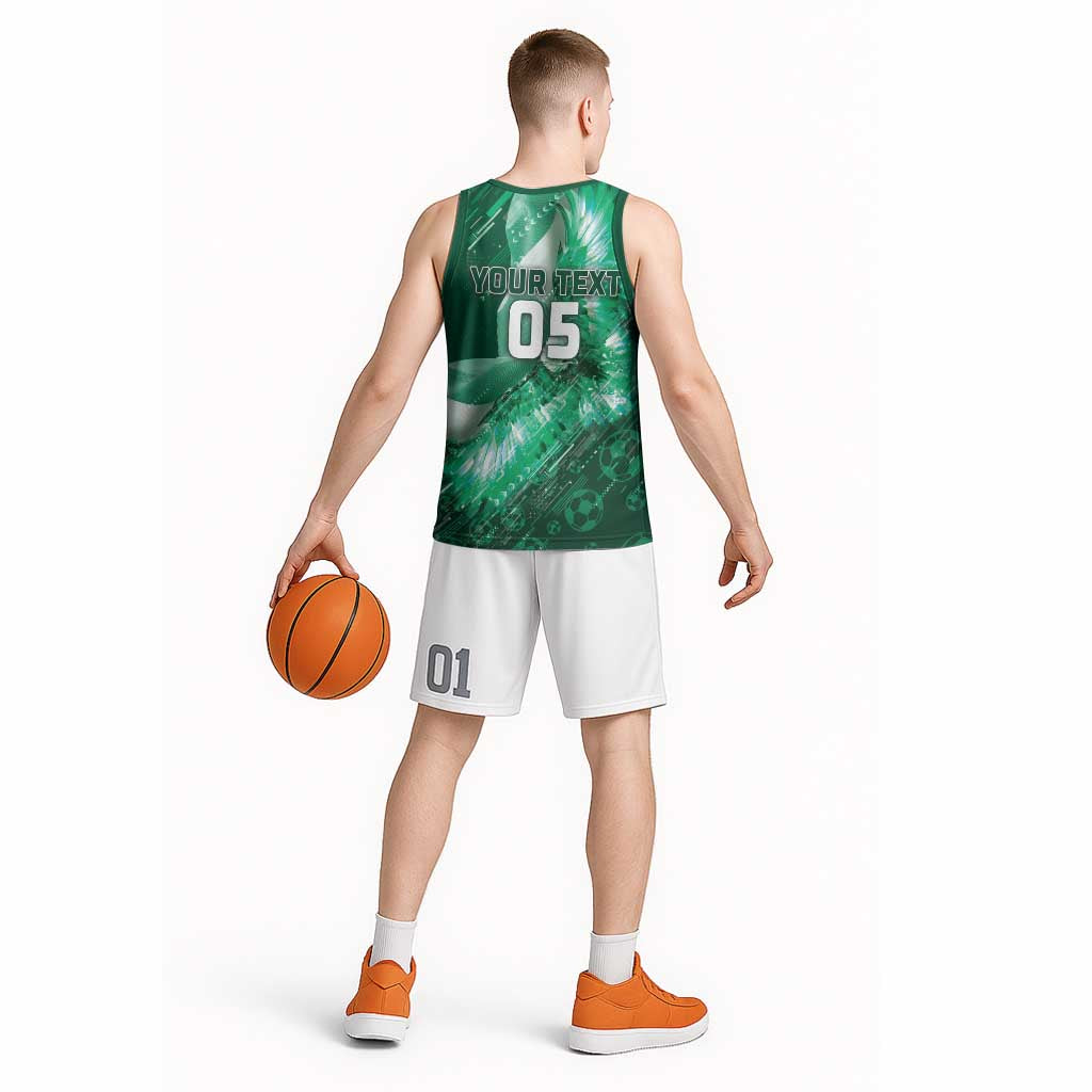 Custom Saudi Arabia Football Basketball Jersey Eagle With Desert Glitch Cyberpunk Art