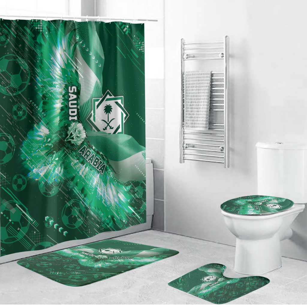 Saudi Arabia Football Bathroom Set Eagle With Desert Glitch Cyberpunk Art
