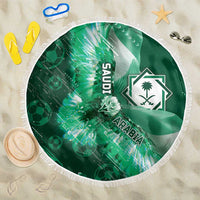 Saudi Arabia Football Beach Blanket Eagle With Desert Glitch Cyberpunk Art