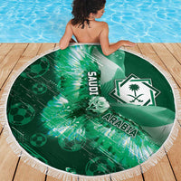Saudi Arabia Football Beach Blanket Eagle With Desert Glitch Cyberpunk Art