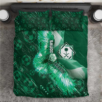 Saudi Arabia Football Bedding Set Eagle With Desert Glitch Cyberpunk Art