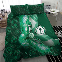 Saudi Arabia Football Bedding Set Eagle With Desert Glitch Cyberpunk Art