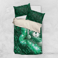 Saudi Arabia Football Bedding Set Eagle With Desert Glitch Cyberpunk Art
