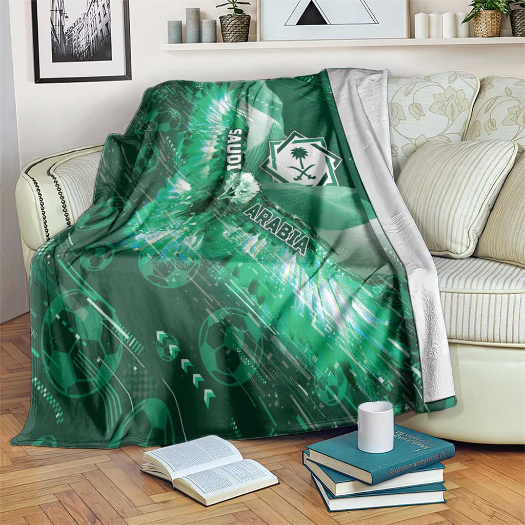 Saudi Arabia Football Blanket Eagle With Desert Glitch Cyberpunk Art