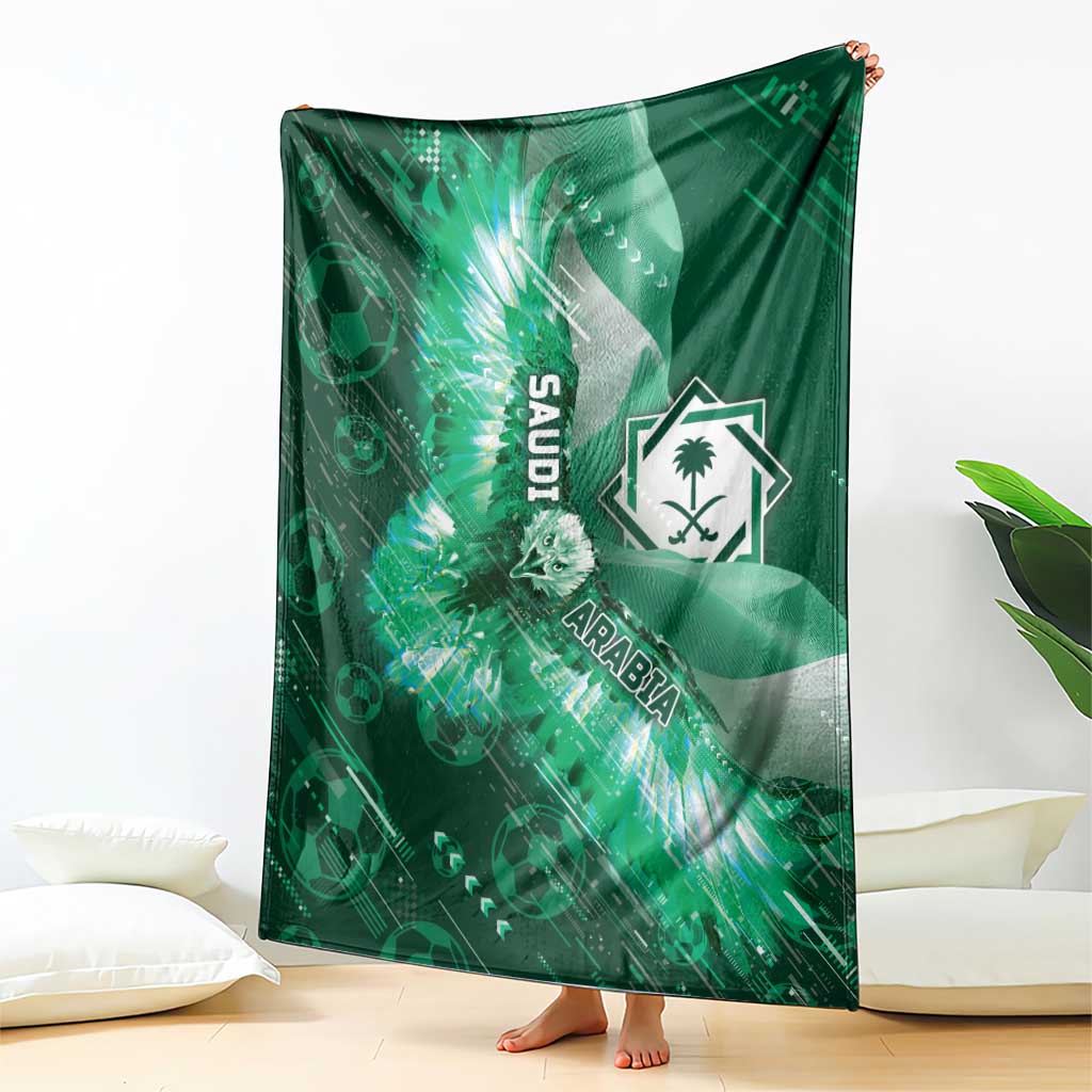 Saudi Arabia Football Blanket Eagle With Desert Glitch Cyberpunk Art