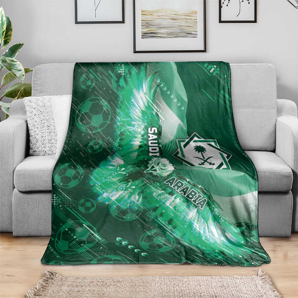 Saudi Arabia Football Blanket Eagle With Desert Glitch Cyberpunk Art