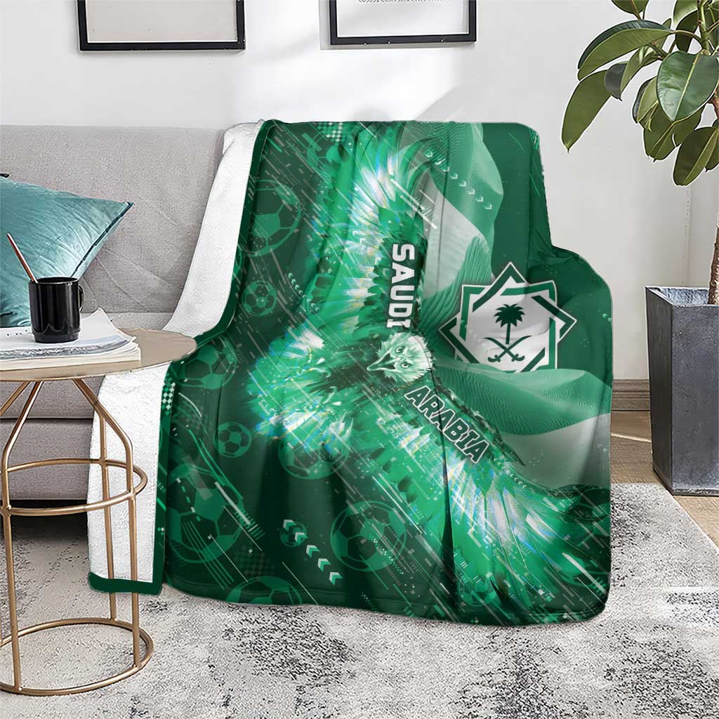 Saudi Arabia Football Blanket Eagle With Desert Glitch Cyberpunk Art