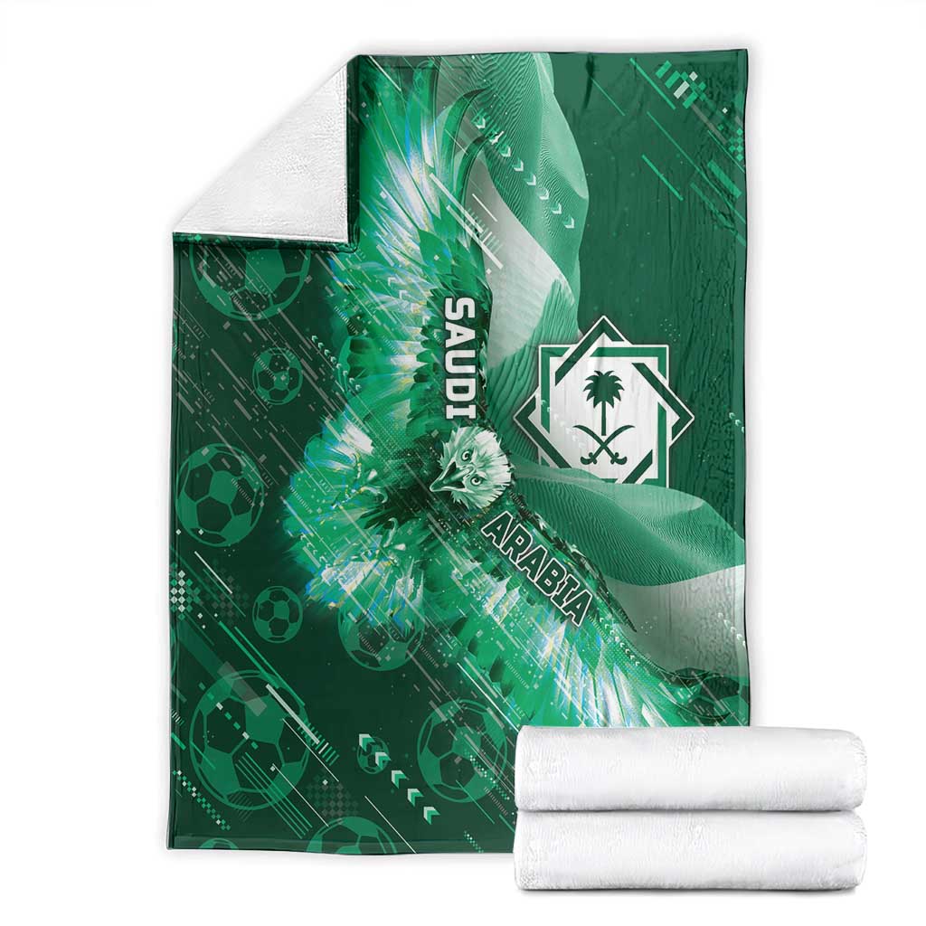 Saudi Arabia Football Blanket Eagle With Desert Glitch Cyberpunk Art