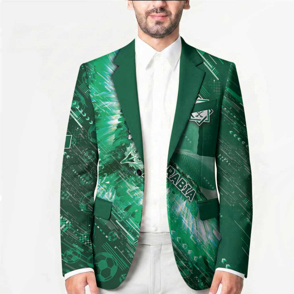 Custom Saudi Arabia Football Blazer Eagle With Desert Glitch Cyberpunk Art