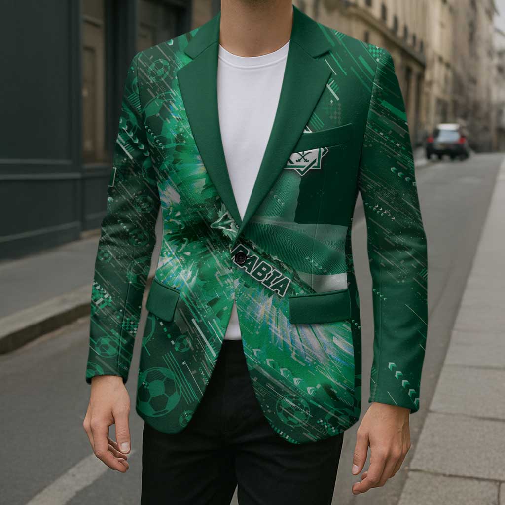 Custom Saudi Arabia Football Blazer Eagle With Desert Glitch Cyberpunk Art