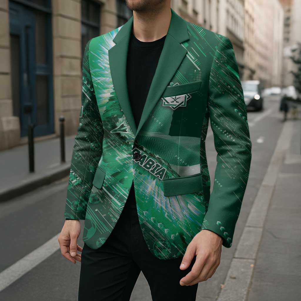 Custom Saudi Arabia Football Blazer Eagle With Desert Glitch Cyberpunk Art