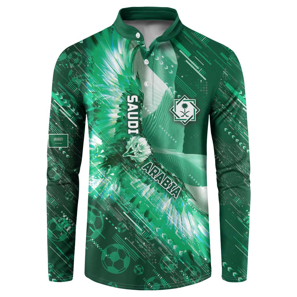 Custom Saudi Arabia Football Button Sweatshirt Eagle With Desert Glitch Cyberpunk Art