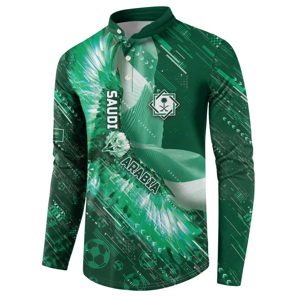 Custom Saudi Arabia Football Button Sweatshirt Eagle With Desert Glitch Cyberpunk Art