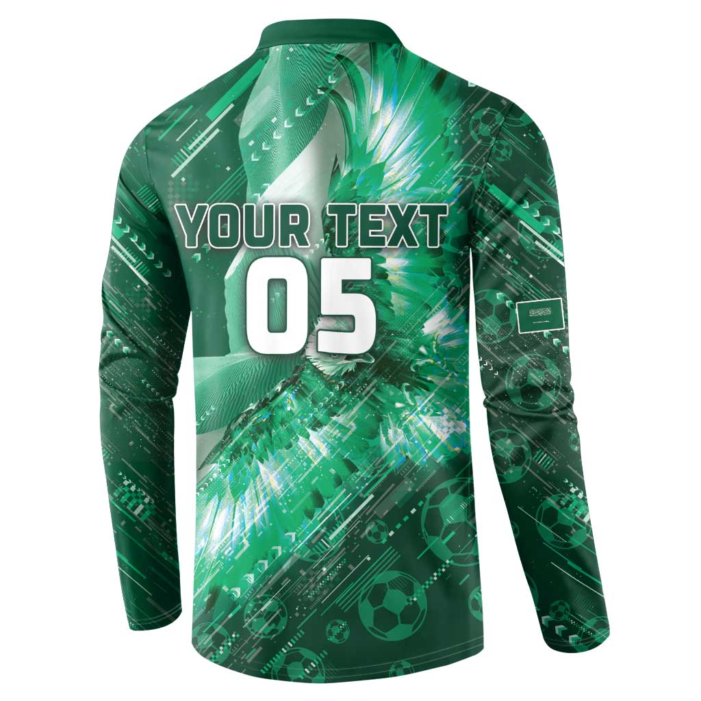Custom Saudi Arabia Football Button Sweatshirt Eagle With Desert Glitch Cyberpunk Art